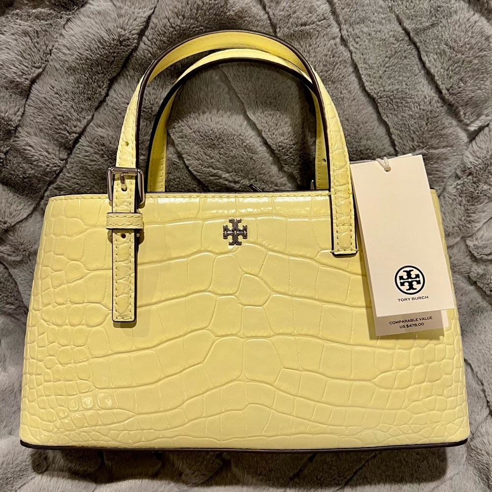 Tory Burch Croc-Embossed Satchel in Yellow - NWT